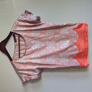 Silky Coral Orange and Blue Geometric Stretchy Top Size Small by The Limited